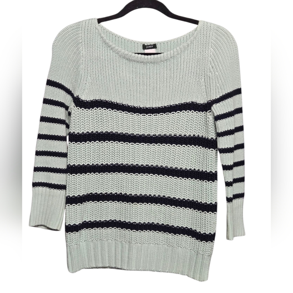 J. Crew 3/4 Sleeve Striped Sweater Sz XS (Could Fit Small) Mint / Navy
